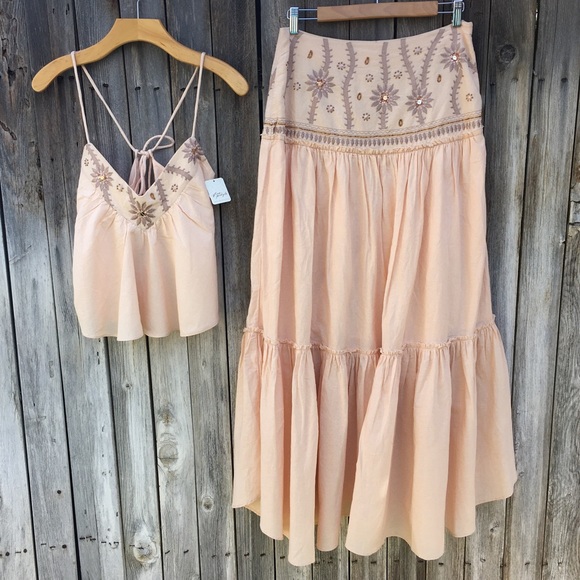 Free People Crystal Cove Two Piece Maxi Dress Linen M - Picture 16 of 16